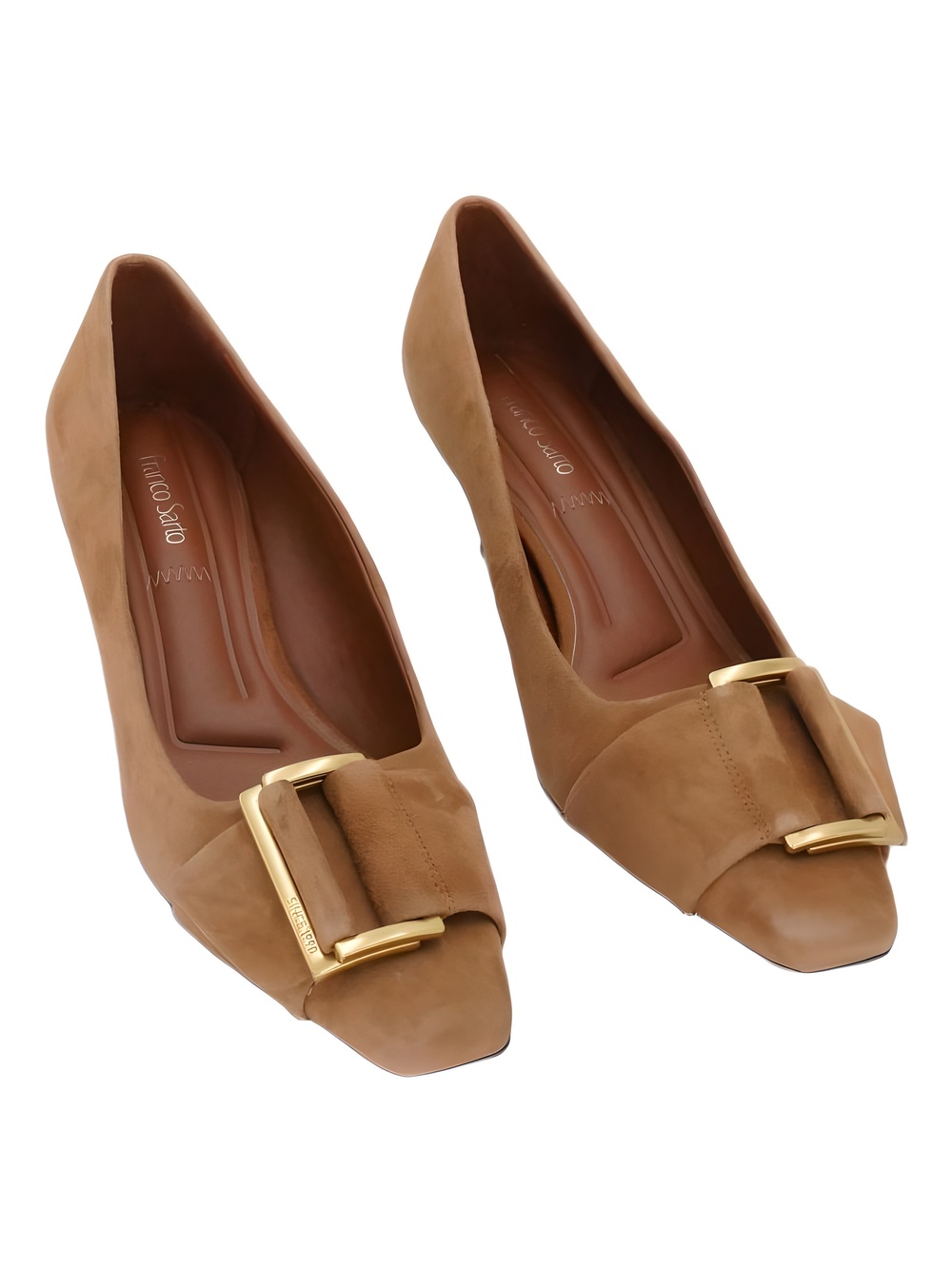 Franco Sarto Womens Rainey Tan Suede Square Toe Buckle Kitten Heel Pumps Size 8M
